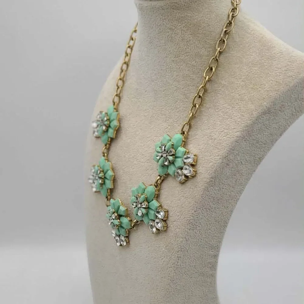 J Crew Mint Green Resin and Clear Crystal Necklace